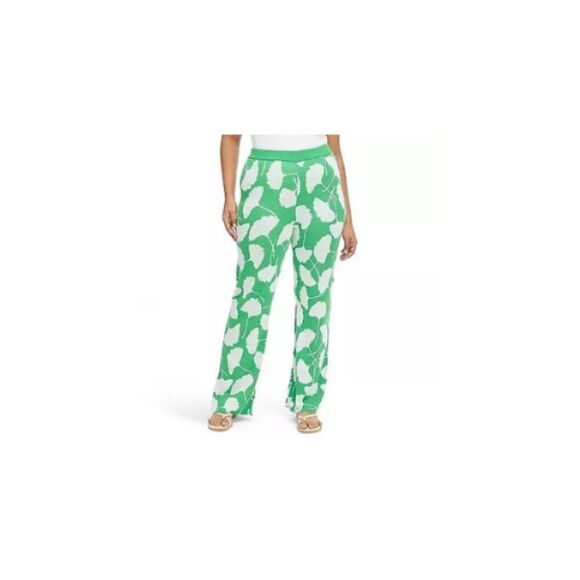DVF Ginkgo Green Knit Sweater Pants NWT Wide Leg Diane Von Furstenberg XXS - Picture 1 of 6